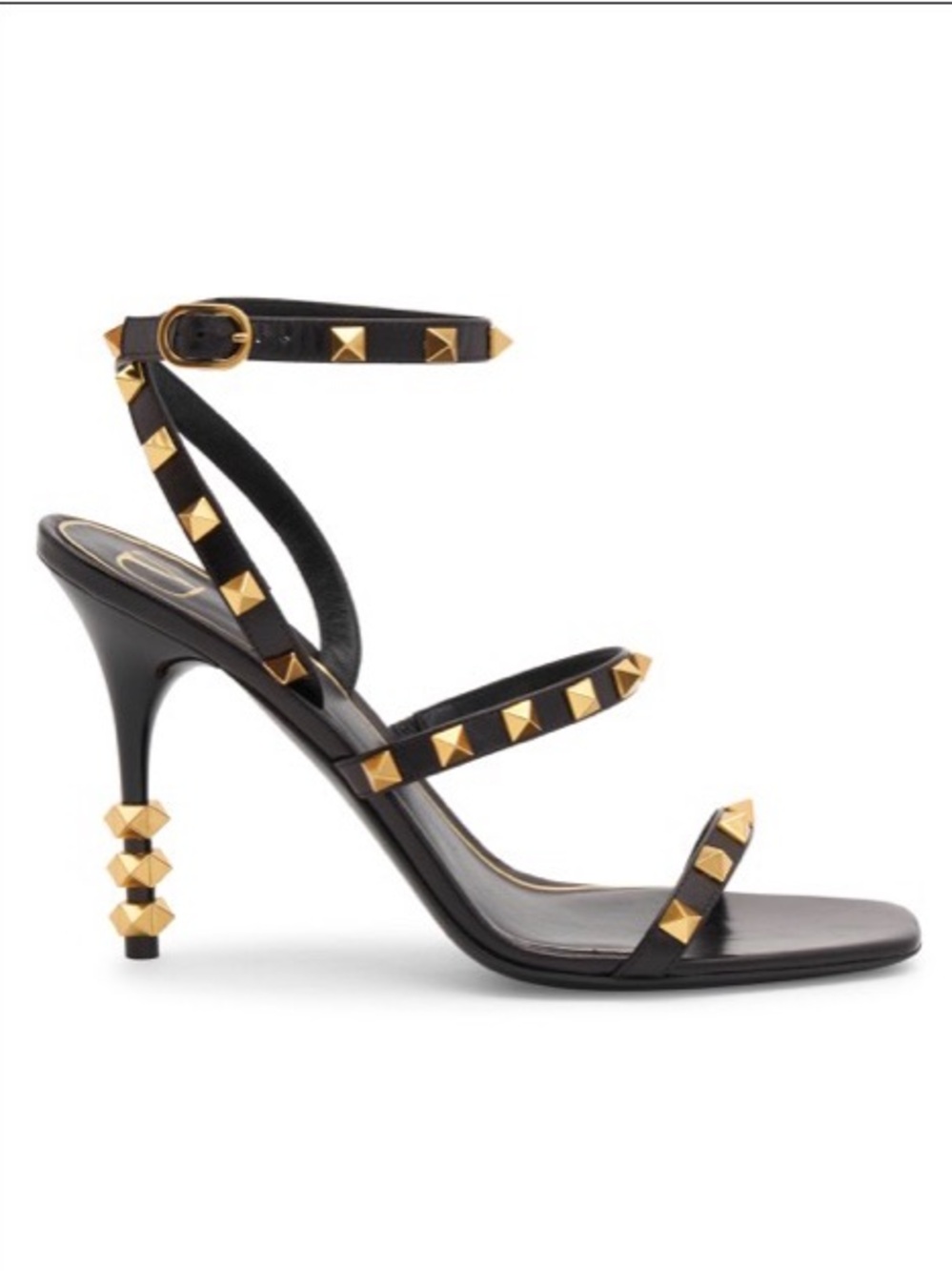 Valentino Garavani Rockstud Sandals Black Gold EU 40.5 AUTHENTIC